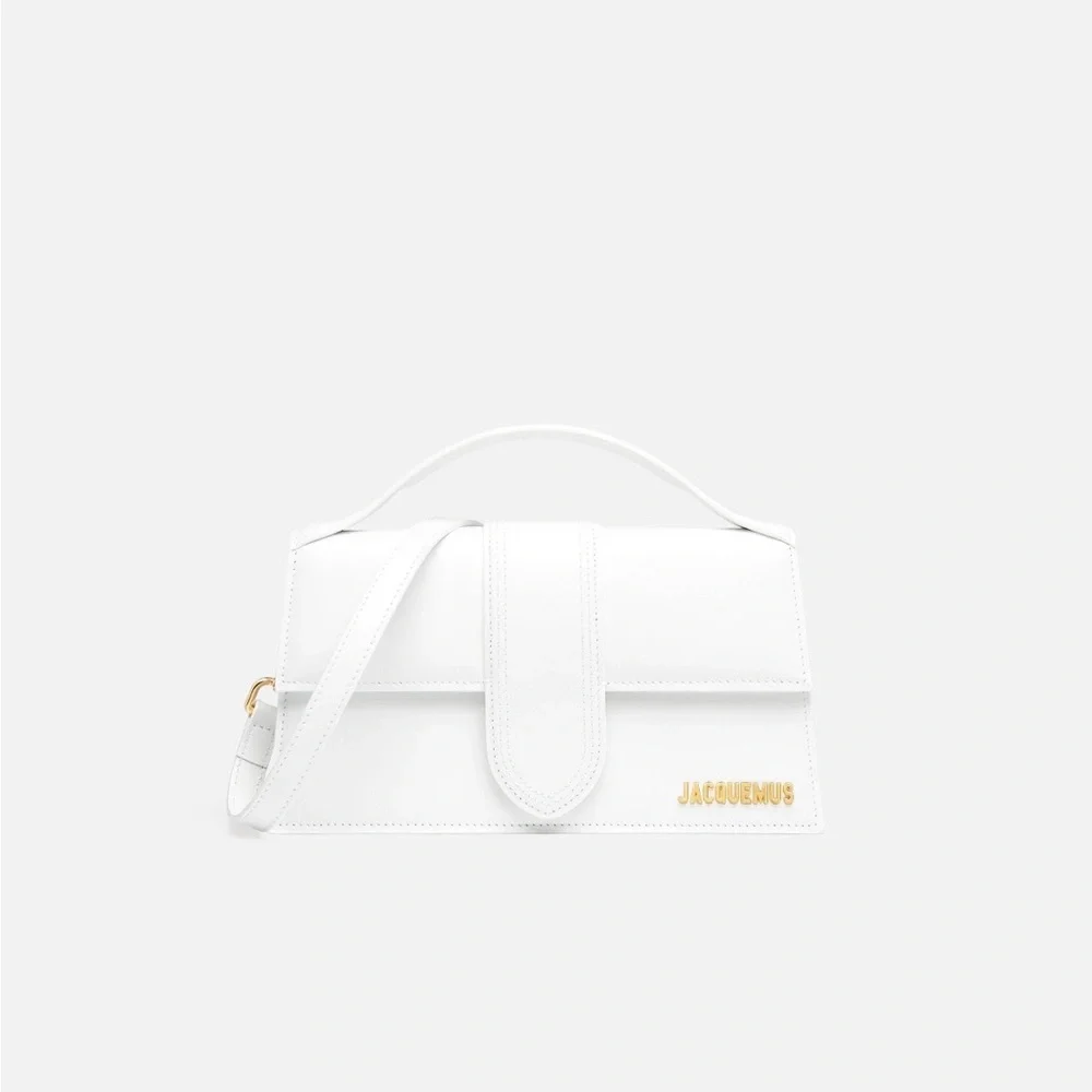 NWT + COA Jacquemus Le GRAND Bambino Satchel WHITE w Gold Accents